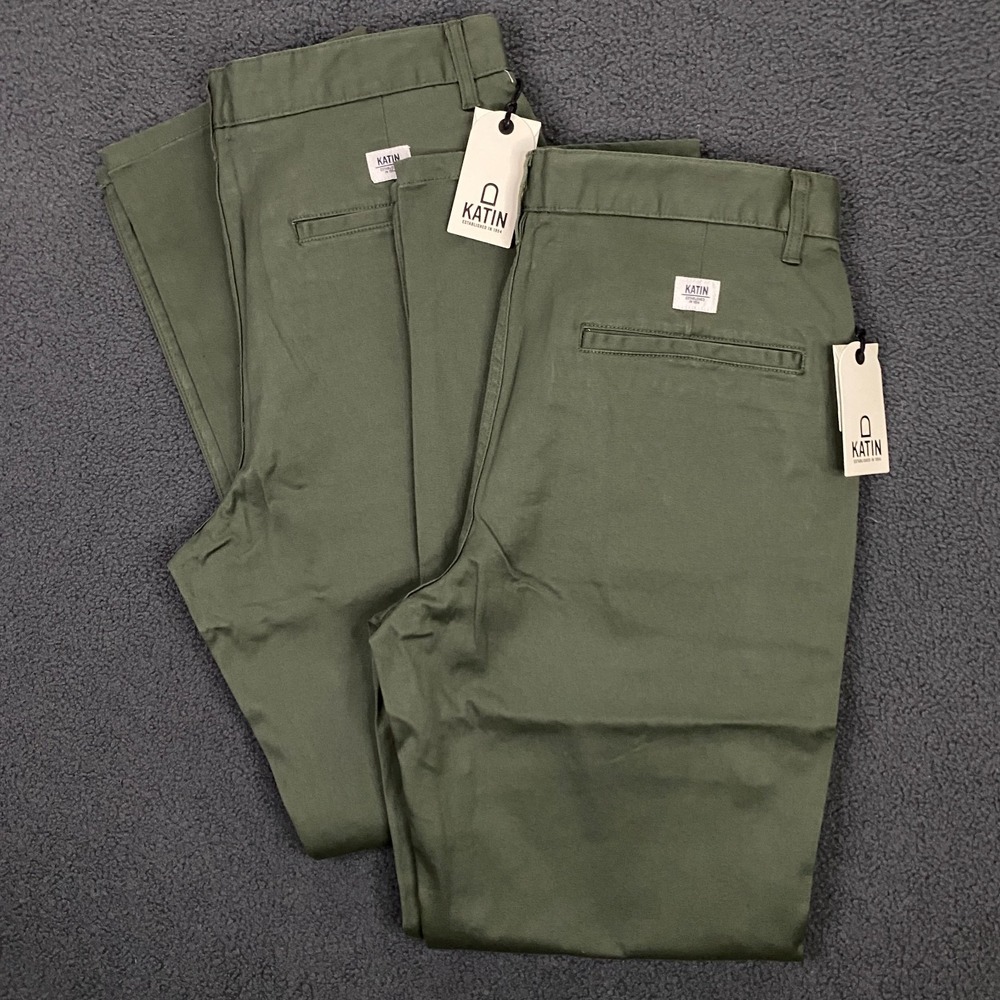 Katin Kraft Pants Set of 2 size 34x32 Olive Green Chino Stretch Twill Surf NEW